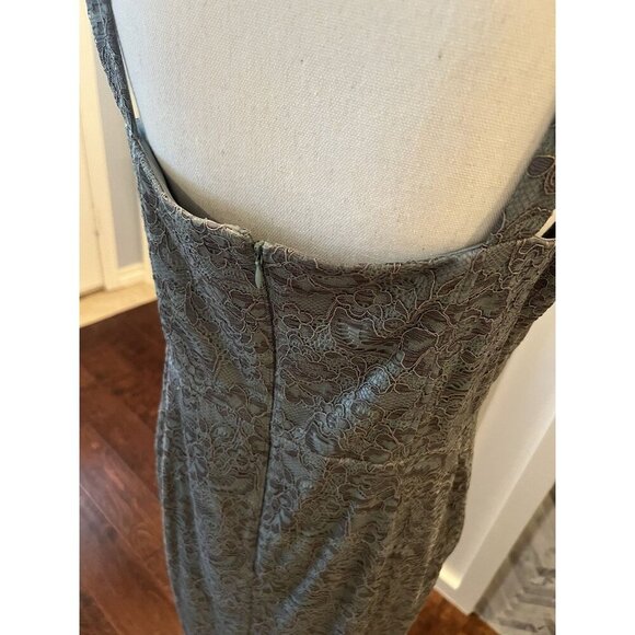 Adrianna Papell Dress Size 12 Grayish-Sage Green w/Gold Shimmer Lace Overlay - Picture 8 of 10